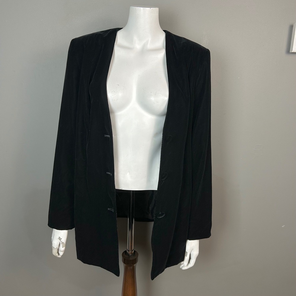 Talbots Black Velvet Blazer Jacket size 10‎ Holiday Christmas Made in USA NWT